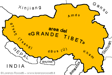 Figura 4: L'area del «Grande Tibet» secondo l'amministrazione esule.