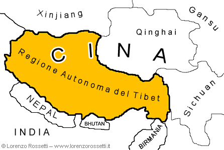Figura 3: La regione autonoma del Tibet, istituita nel 1965 all'interno della Repubblica popolare cinese.